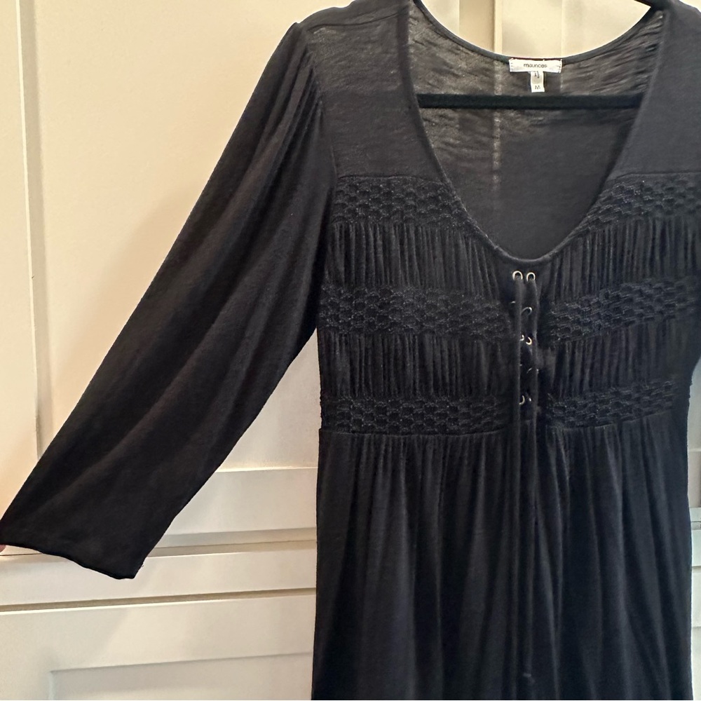 Babydoll Black Ruched Lace Tie Top Whimsigoth Boho Goth Grunge Women’s Sz Med
